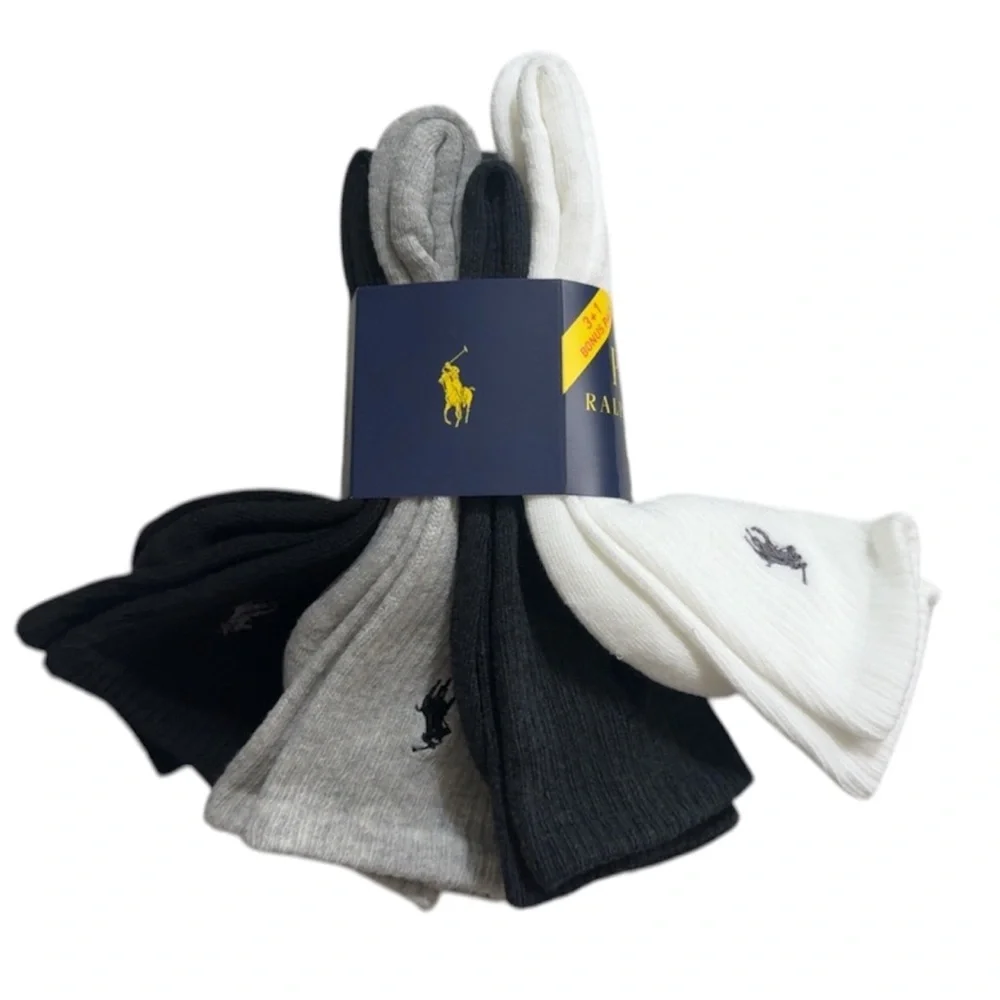 Polo by Ralph Lauren Men's White and Black Socks - 4 Pack Size 6-12 1/2